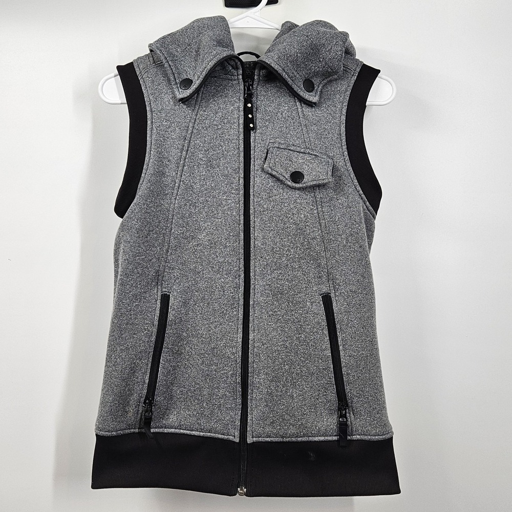 Burton Womens Vest Size Smal with Hood. Grey‎ Outer Black Purple Lining